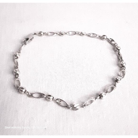 Dainty Bracelet Silver Tone Ball And Long Chain Links Lobster Claw Clasp - Picture 3 of 7